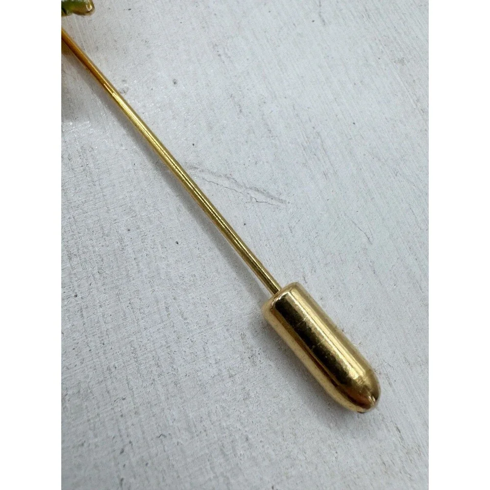 Vintage Enamel Leaf Stick Pin Green Brown Fall Autumn Tree Classic